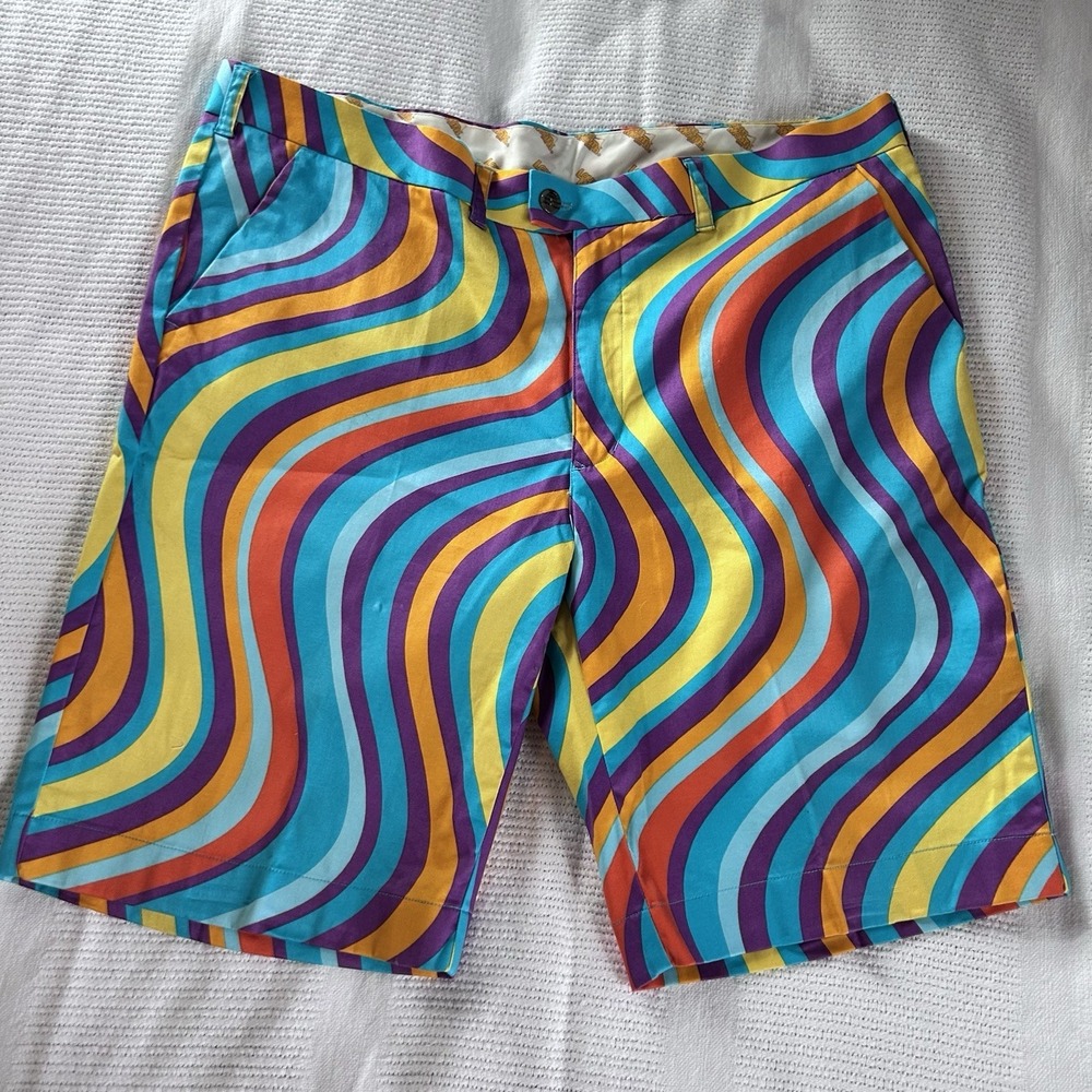Loudmouth Golf Shorts Mens 42 10"inseam Multi Psychedelic Wavy Bold John Daly